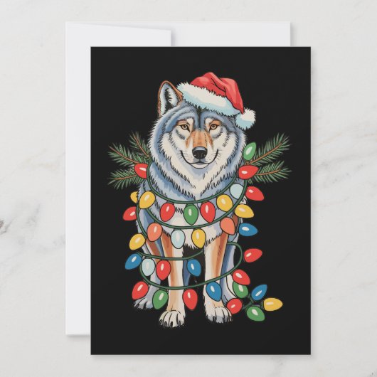 Weihnachtswolf Weihnachtsmannmütze Xmas Lights Tie Feiertagskarte (Vorderseite)