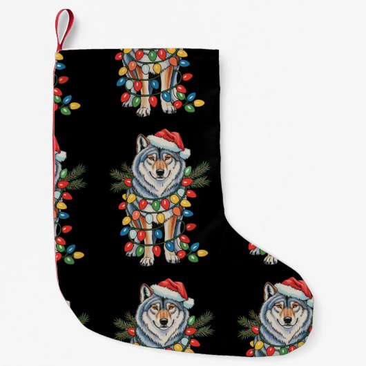 Weihnachtswolf Weihnachtsmannmütze Xmas Lights Tie Kleiner Weihnachtsstrumpf (Vorderseite)