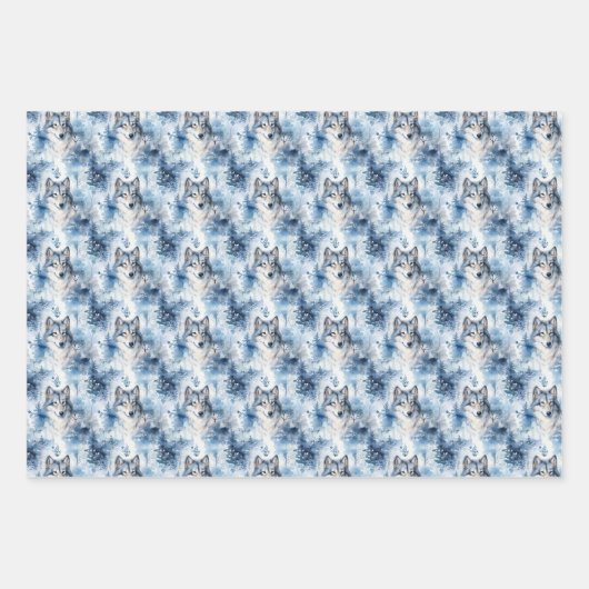 Weihnachtswolfmuster Geschenkpapier Set (Vorderseite)