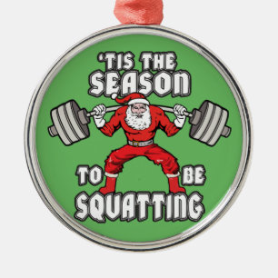 Weihnachtsworkout-Spaß - Weihnachtsmann-Hocke Silbernes Ornament