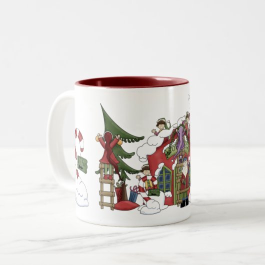 Weihnachtsworkshop-Tasse Zweifarbige Tasse (Vorderseite Links)