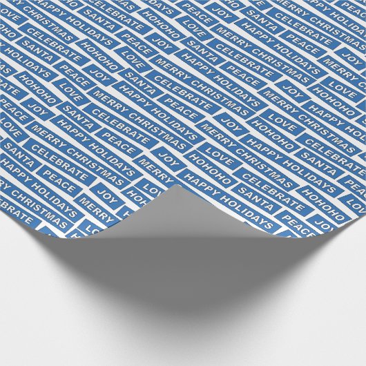Weihnachtsworte Blau und Weißes Umschlagpapier Geschenkpapier (Ecke)