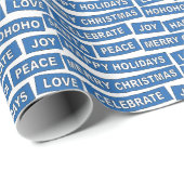 Weihnachtsworte Blau und Weißes Umschlagpapier Geschenkpapier (Rolleneckpunkt)