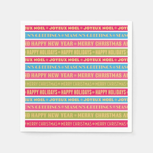 Weihnachtsworte in bunten Linien Serviette (Vorderseite)