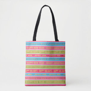 Weihnachtsworte in bunten Linien Tasche