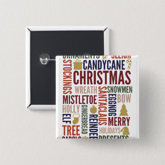Weihnachtswörter Feiertage Pinback Button (Vorne & Hinten)