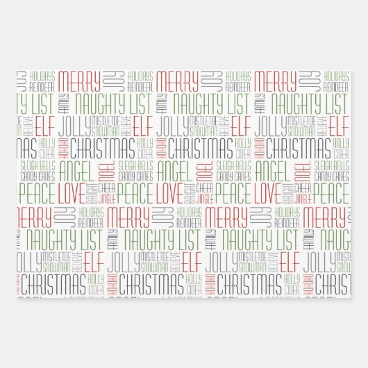 Weihnachtswörter Geschenkpapier Set (Vorderseite)