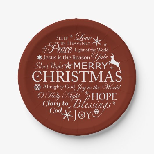 Weihnachtswörter Typografie Pappteller (Vorderseite)