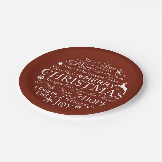 Weihnachtswörter Typografie Pappteller (Schrägansicht)