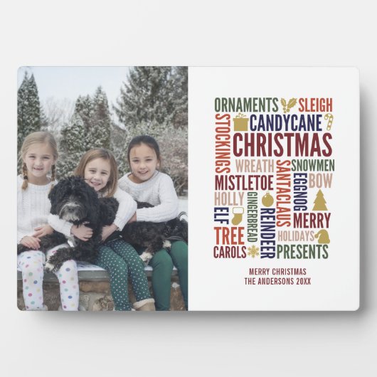 Weihnachtswörter Urlaub Foto Plaque mit Easel Fotoplatte (Vorderseite)