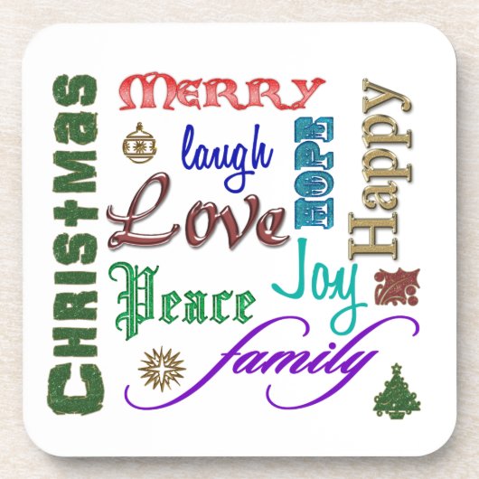 Weihnachtswortkunst Getränkeuntersetzer (Vorderseite)