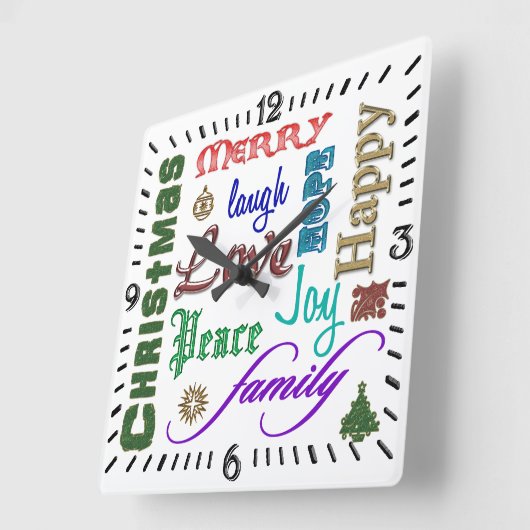 Weihnachtswortkunst Quadratische Wanduhr (Winkel)