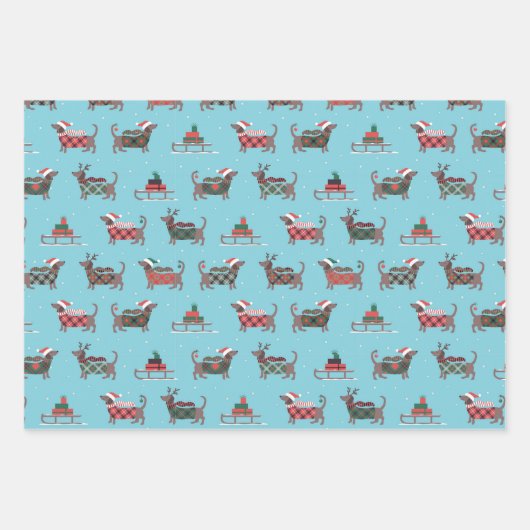 Weihnachtswrapping Dackel Paper Set 3 Geschenkpapier Set (Vorderseite)