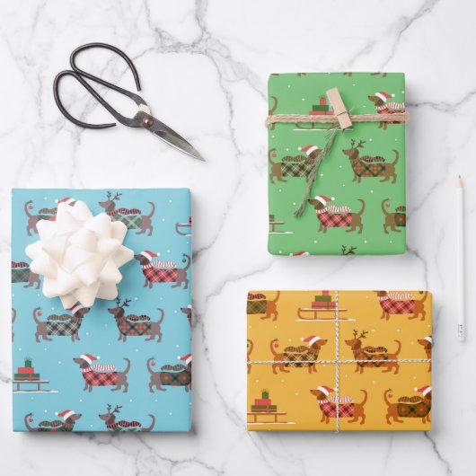 Weihnachtswrapping Dackel Paper Set 3 Geschenkpapier Set (Vorderseite)
