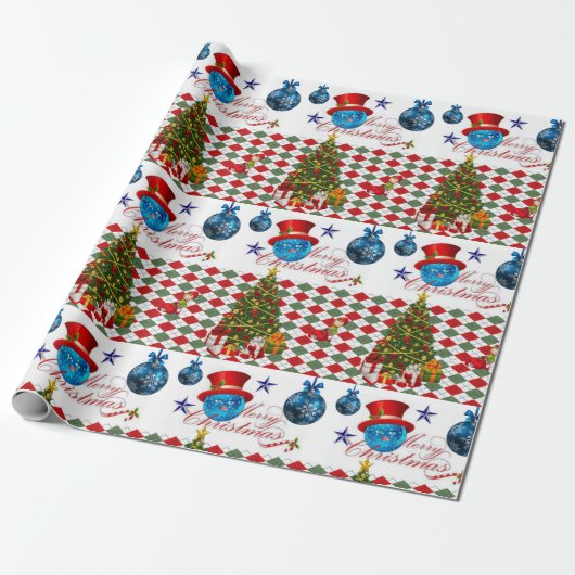Weihnachtswrapping Paper Blue Balls Geschenkpapier (Ungerollt)
