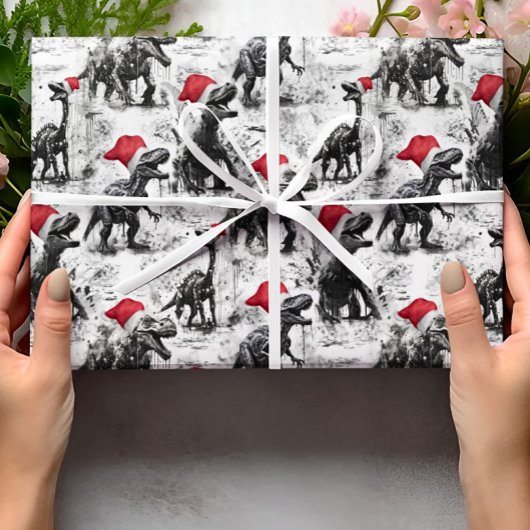 Weihnachtswrapping Paper Dinosaurier Santa Red Whi Geschenkpapier