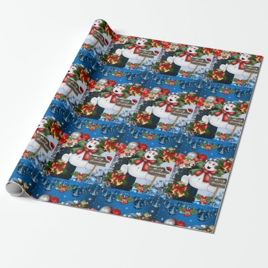 Weihnachtswrapping Paper Elf Snowman Geschenkpapier (Ungerollt)