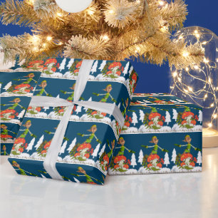 Weihnachtswrapping Paper Elf White Tree Geschenkpapier