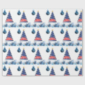 Weihnachtswrapping Paper Merry Blue Tree Geschenkpapier (Flach)
