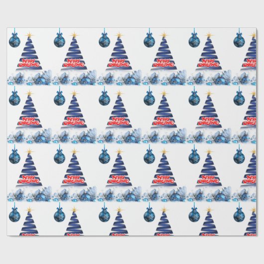 Weihnachtswrapping Paper Merry Blue Tree Geschenkpapier (Flach)