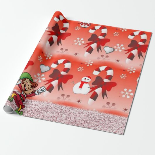 Weihnachtswrapping Paper Peppermint Elf Snowman Geschenkpapier (Ungerollt)