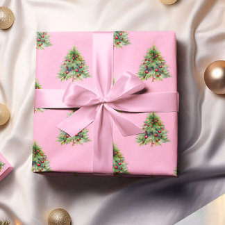 Weihnachtswrapping Paper, Pine Tree Pink Weihnacht Geschenkpapier