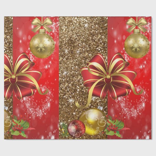 Weihnachtswrapping Paper Red Bow Geschenkpapier (Flach)