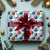Weihnachtswrapping Paper Red White & Blue Ornament Geschenkpapier