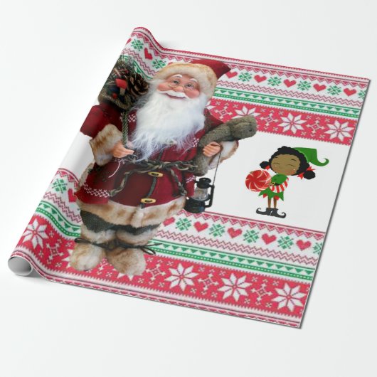 Weihnachtswrapping Paper Santa Elf Geschenkpapier (Ungerollt)