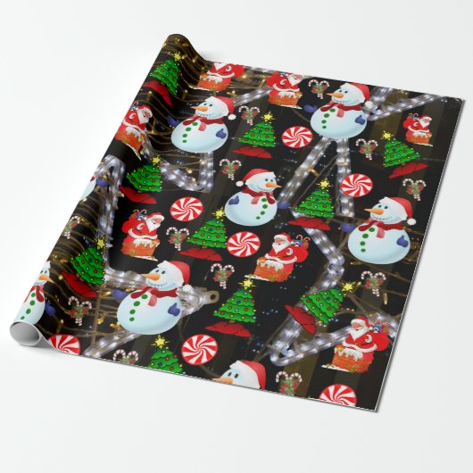 Weihnachtswrapping Paper Santa Snowman Geschenkpapier (Ungerollt)