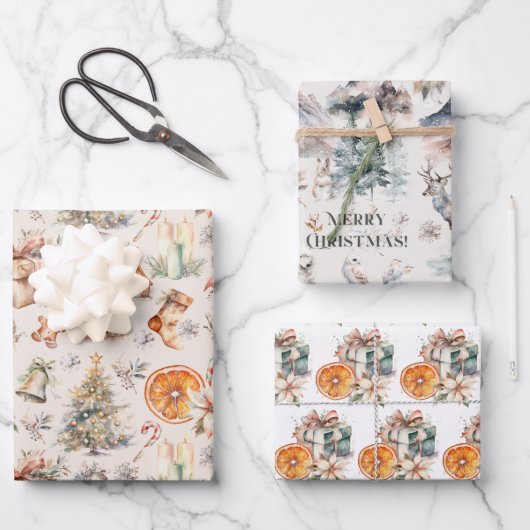 Weihnachtswrapping Paper Set von 3 Designs Geschenkpapier Set (Vorderseite)