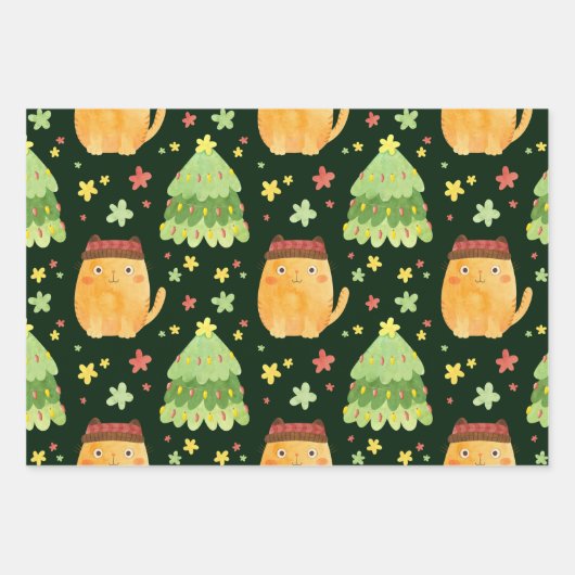 Weihnachtswrapping Paper Sheets von Katzen Geschenkpapier Set (Vorderseite 3)