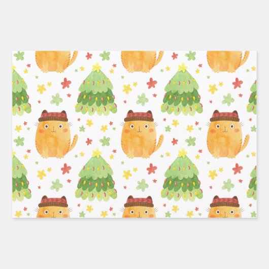 Weihnachtswrapping Paper Sheets von Katzen Geschenkpapier Set (Vorderseite)