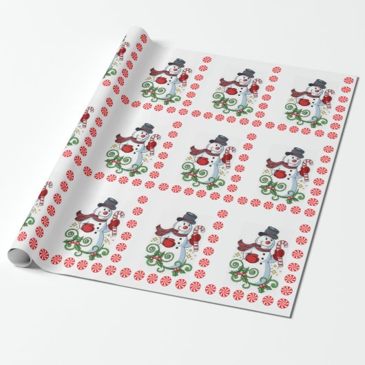 Weihnachtswrapping Paper Snowman Peppermint Geschenkpapier (Ungerollt)