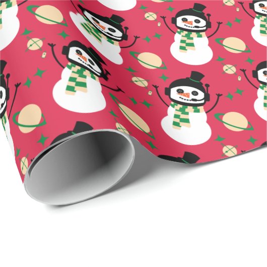 Weihnachtswrapping Paper - Space Snow Man (Rot) Geschenkpapier (Rolleneckpunkt)