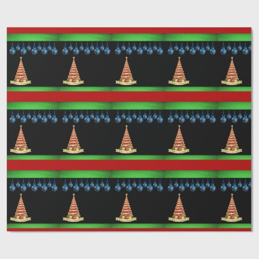 Weihnachtswrapping Paper Tree Black Geschenkpapier (Flach)