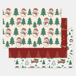 Weihnachtswrapping Papier Flachblatt Set von
