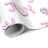 Weihnachtswrapping Papier Pink Candy Cane Joy Geschenkpapier (Rolleneckpunkt)