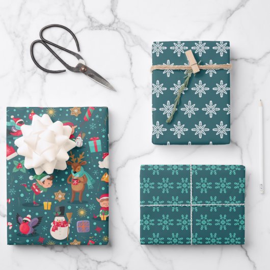 Weihnachtswrapping Papier Set von 3 (Vorderseite)
