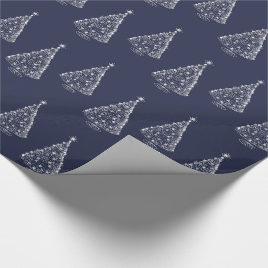 Weihnachtswrapping Papier Silver Tree Navy Geschenkpapier (Ecke)