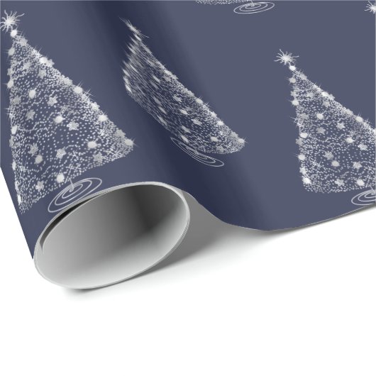 Weihnachtswrapping Papier Silver Tree Navy Geschenkpapier (Rolleneckpunkt)