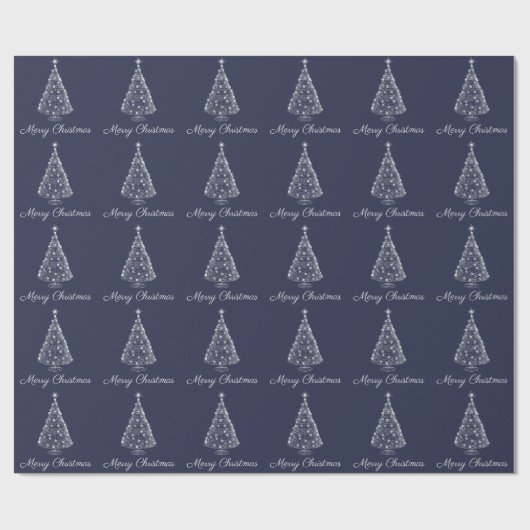Weihnachtswrapping Papier Silver Tree Navy Geschenkpapier (Flach)