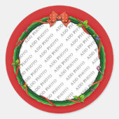 WeihnachtsWreath addieren Ihr Foto u. roten Runder Aufkleber (Vorderseite)