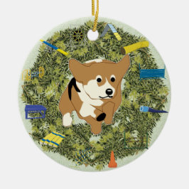 Weihnachtswreath-AgilityCorgi Keramik Ornament
