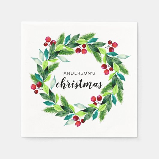 Weihnachtswreath Berries Personalisiert Serviette (Vorderseite)