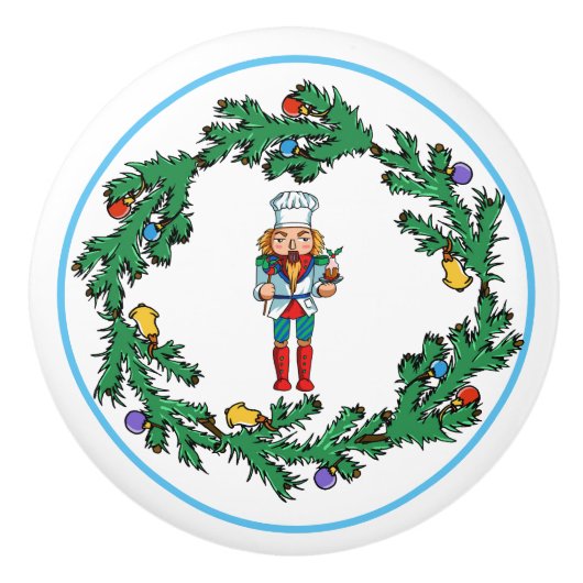 WeihnachtsWreath mit Kochs-Nussknacker Keramikknauf (Vorderseite)