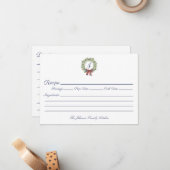 Weihnachtswreath Monogram Familienrezepte Mitteilungskarte (Vorderseite/Rückseite Beispiel)