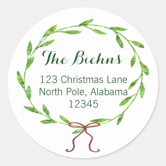Weihnachtswreath-Rücksendeadresse-Aufkleber Runder Aufkleber (Vorderseite)