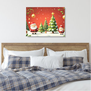 Weihnachtswunderland mit Santa & Bäumen Leinwanddruck