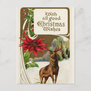 Weihnachtswunsch Hirsch im Vintage-Stil Feiertagspostkarte